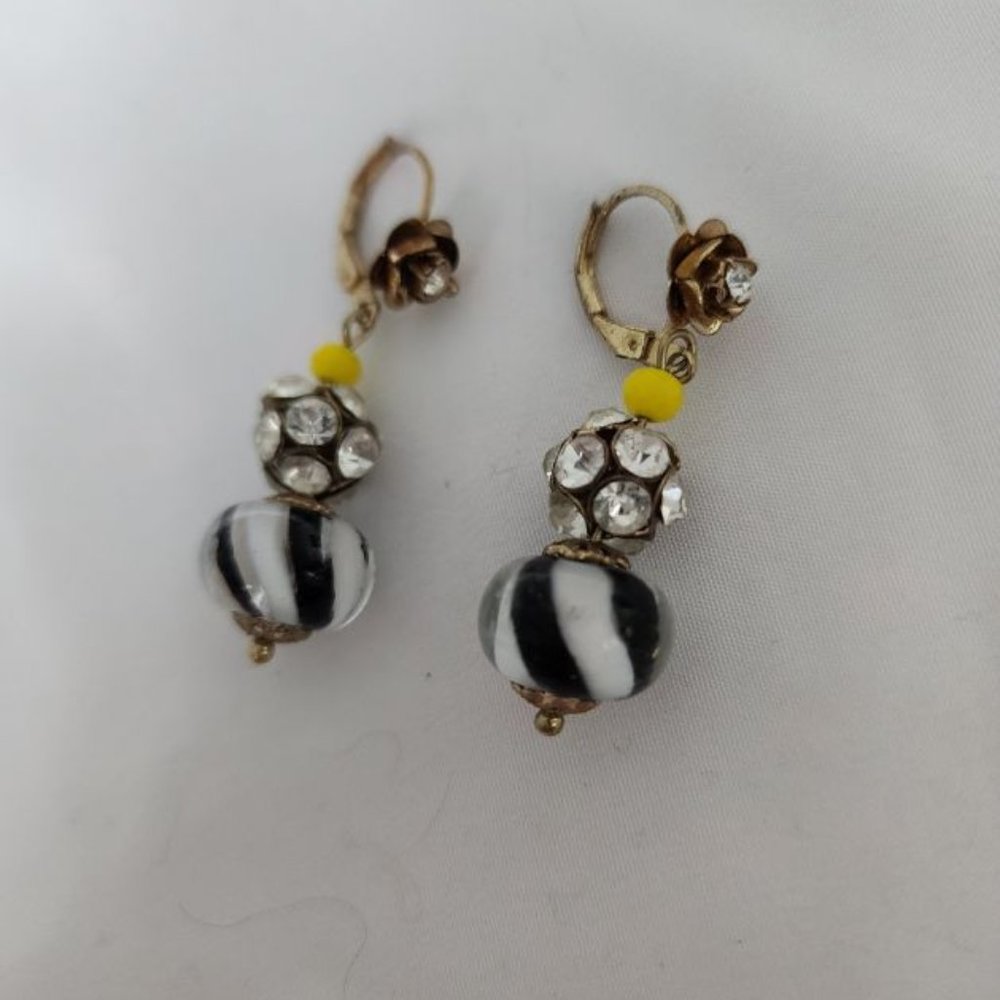 BETSEY JOHNSON TRIPLE BALL PIERCED DROP EARRINGS WITH FLOWER DETAIL